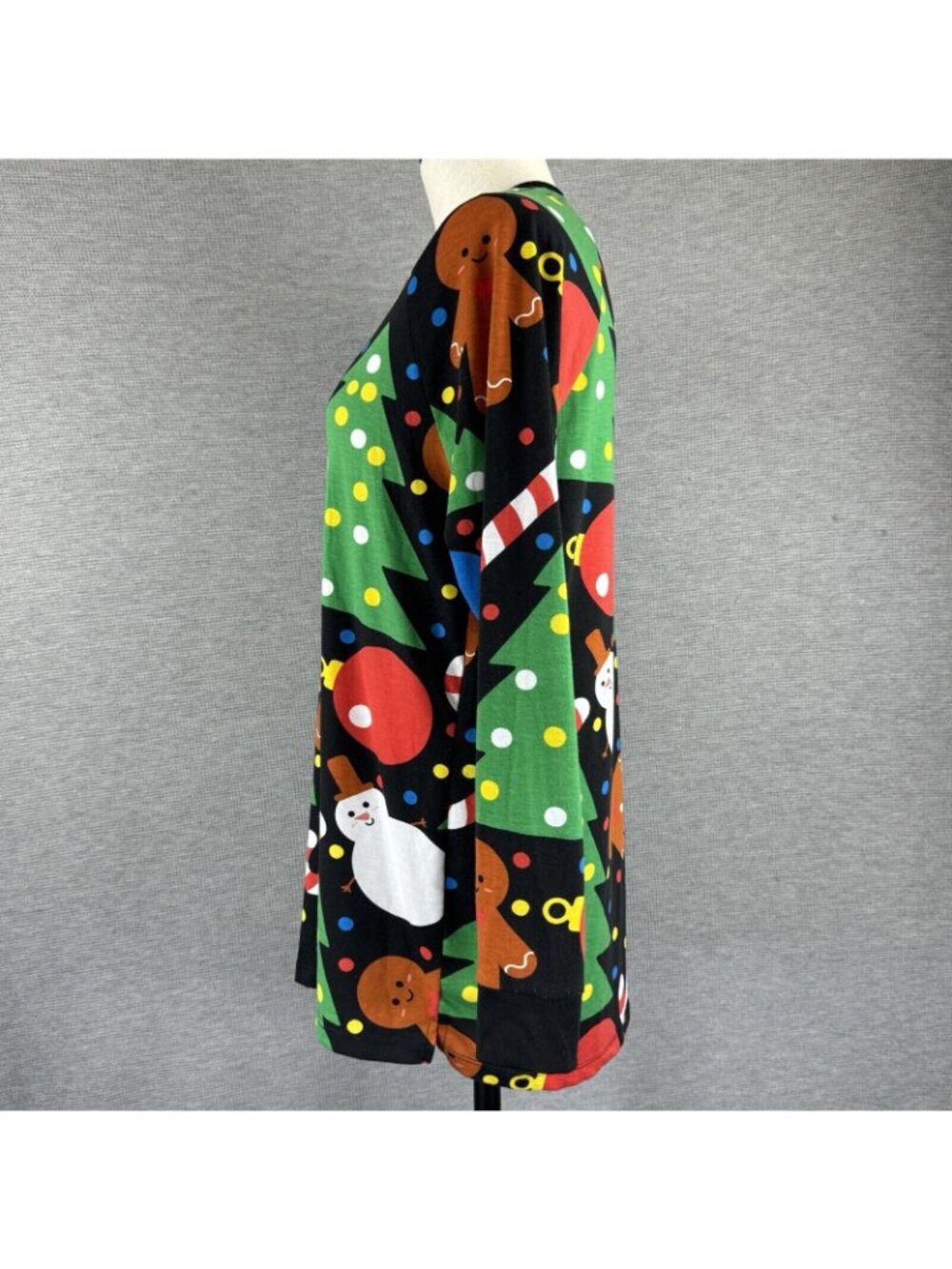 LuLaRoe Tunic Shirt Womens Size XS Black Christmas Theme Long Sleeve Henley Neck - Picture 2 of 16